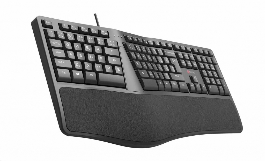 C-TECH Klávesnice KB-113E USB, ERGO,  černá, CZ/SK