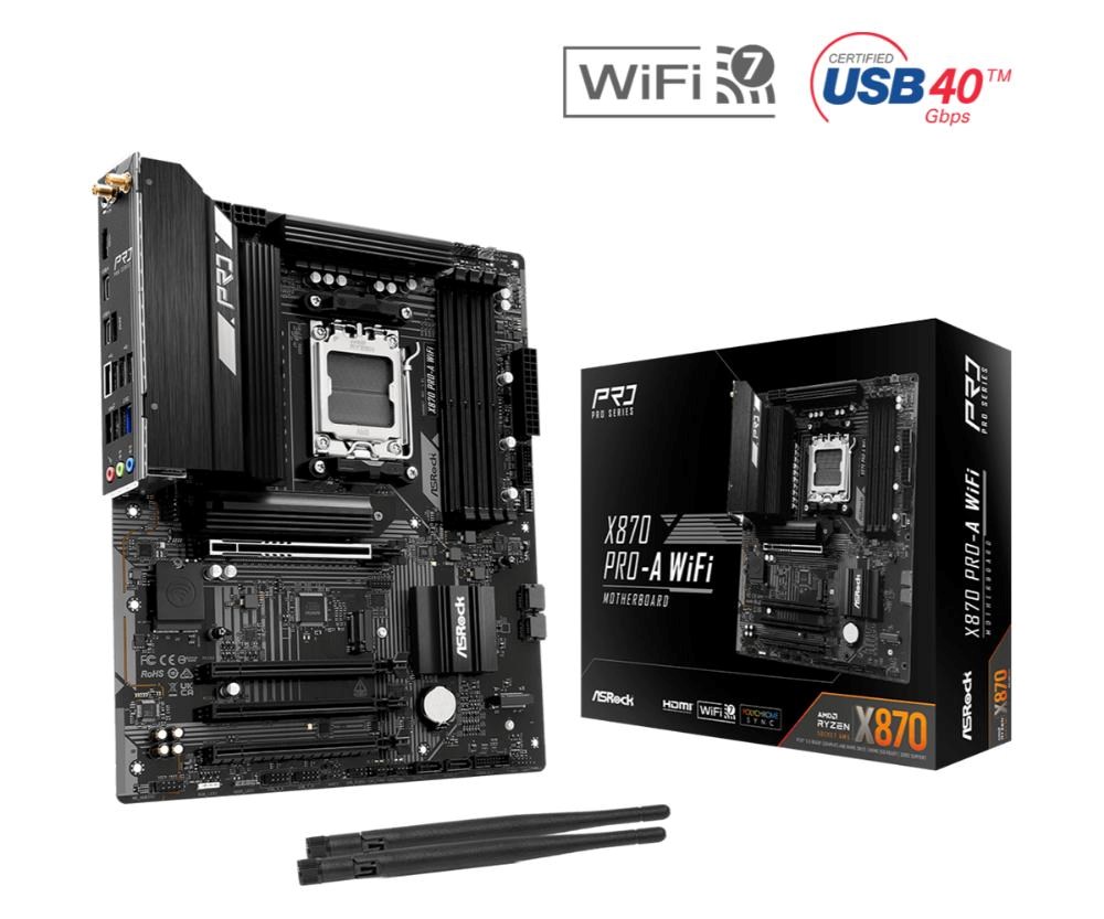 ASRock MB Sc AM5 X870 PRO-A WIFI, AMD X870, 4xDDR5, 1xHDMI, 2xUSB4, WI-FI