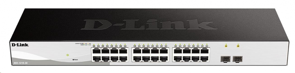 D-Link DGS-1210-26 26-port Gigabit Smart+ Switch, 24x GbE, 2x SFP, fanless