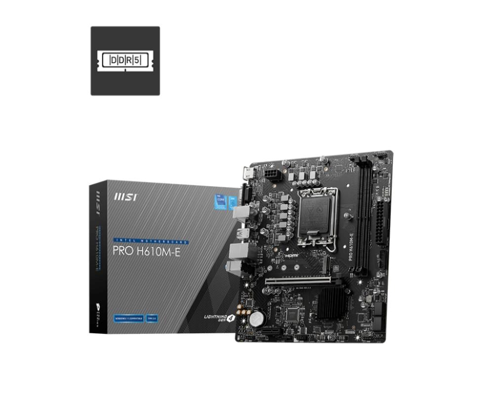 MSI MB Sc LGA1700 PRO H610M-E, Intel H610, 2xDDR5, 1xHDMI, 1xVGA, mATX