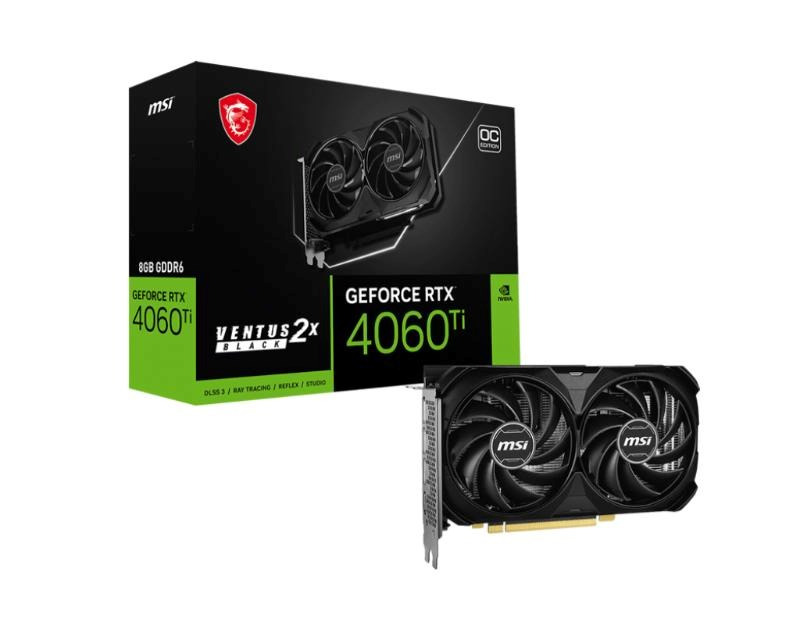 MSI VGA NVIDIA GeForce RTX 4060 Ti 8G VENTUS 2X BLACK E1 OC, 8G GDDR6, 3xDP, 1xHDMI