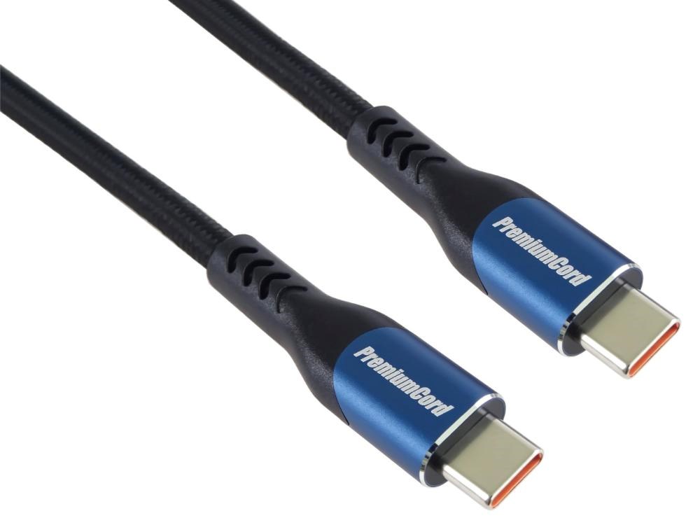PremiumCord USB-C kabel ( USB 3.2 GEN 2x2, 5A, 100W, 20Gbit/s ) 2m, bavlněný oplet