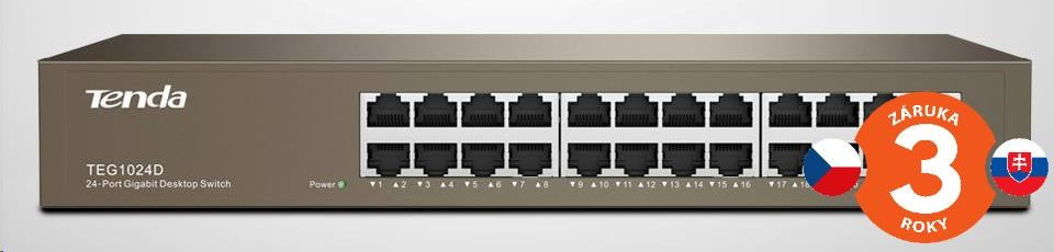 Tenda TEG1024D 24-port Gigabit Ethernet Switch, 10/100/1000 Mbps, fanless, rackmount