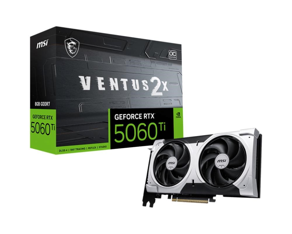 MSI VGA NVIDIA GeForce RTX 5060 Ti 8G VENTUS 2X OC PLUS, RTX 5060 Ti, 8GB GDDR7, 3xDP, 1xHDMI