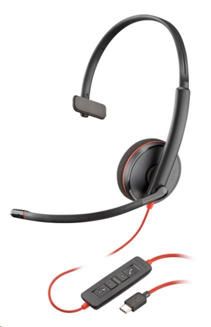 Poly Blackwire 3210 náhlavní souprava, USB-C/A adaptér, mono (bulk), červený kabel