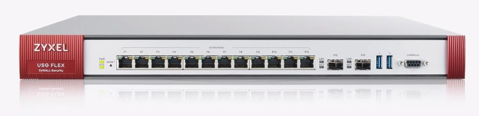 Zyxel USGFLEX700 firewall with 1-year UTM bundle, 12x gigabit WAN/LAN/DMZ, 2x SFP, 2x USB