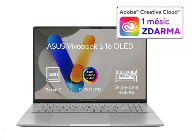 ASUS NTB Vivobook S16 OLED (M5606KA-OLED094X), AI 7 350, 16" 3K, 24GB, 1TB SSD, AMD Radeon, W11 Pro, Cool Silver