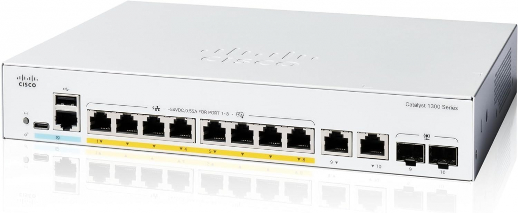 Cisco Catalyst switch C1300-8FP-2G (8xGbE,2xGbE/SFP combo,8xPoE+,120W,fanless)