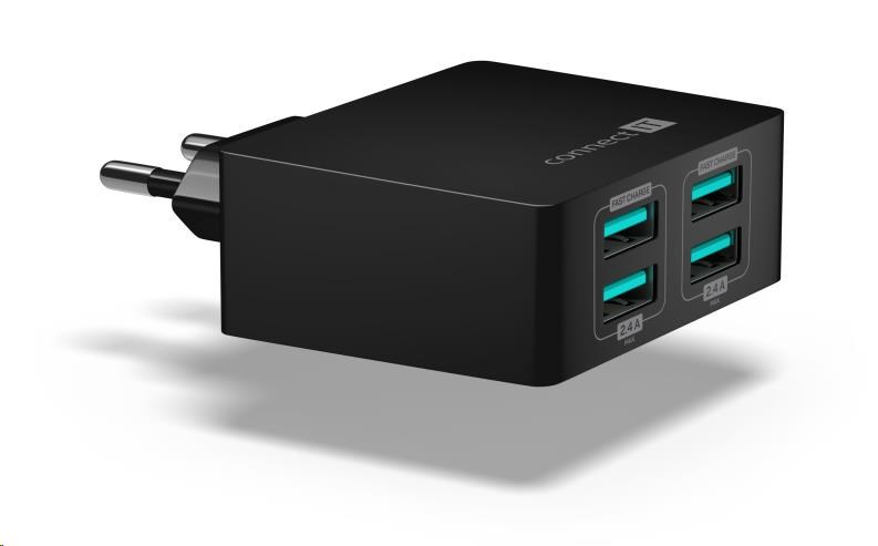 CONNECT IT Fast Charge nabíjecí adaptér 4×USB-A, 4,8A, černá