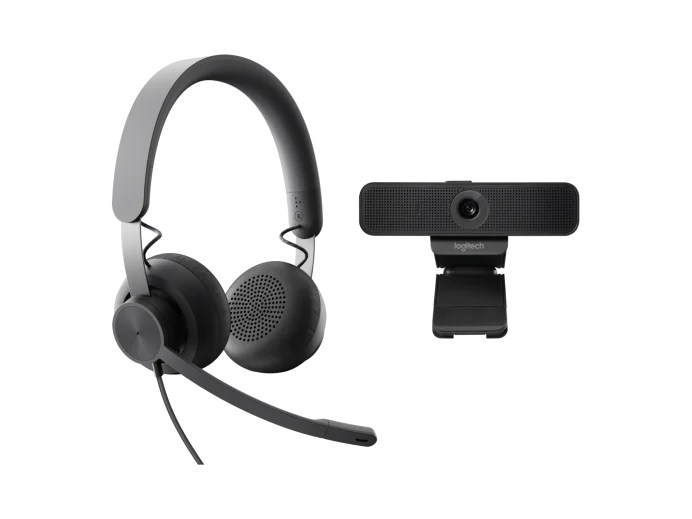 Logitech sada Wired Personal Video Collaboration Kit, Kamera + Sluchátka, šedá