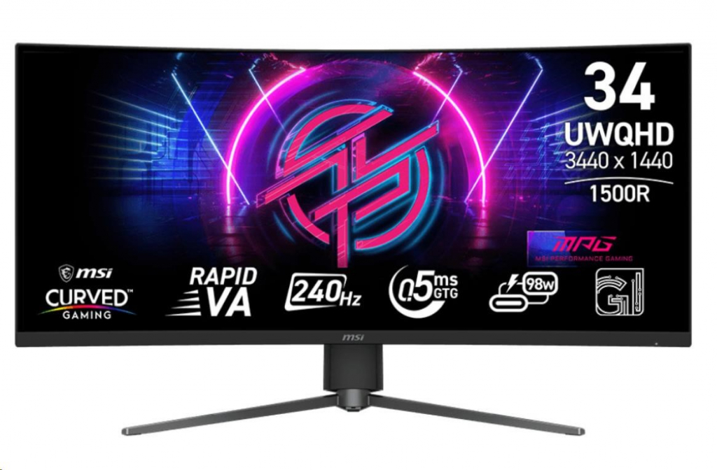 MSI LCD MPG 346CQRF X24, 34", VA, 3440x1440, 240Hz, 0.5ms, HDMI, DP, USB, VESA, Audio, Black