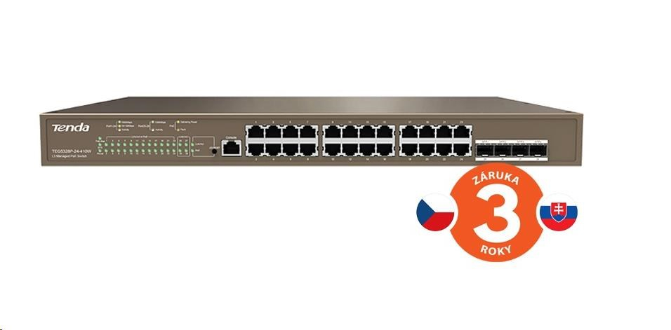 Tenda TEG5328P-24-410W - L3 managed Gigabit PoE AT Switch, 24x PoE AF/AT 10/100/1000Mbps, 4xSFP 1Gbps