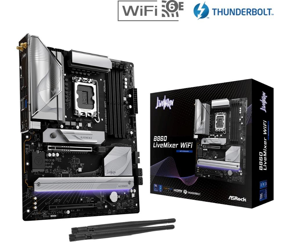 ASRock MB Sc LGA1851 B860 LiveMixer WiFi, Intel B860, 4xDDR5, 1xThunderbolt, 1xHDMI, WiFi, ATX