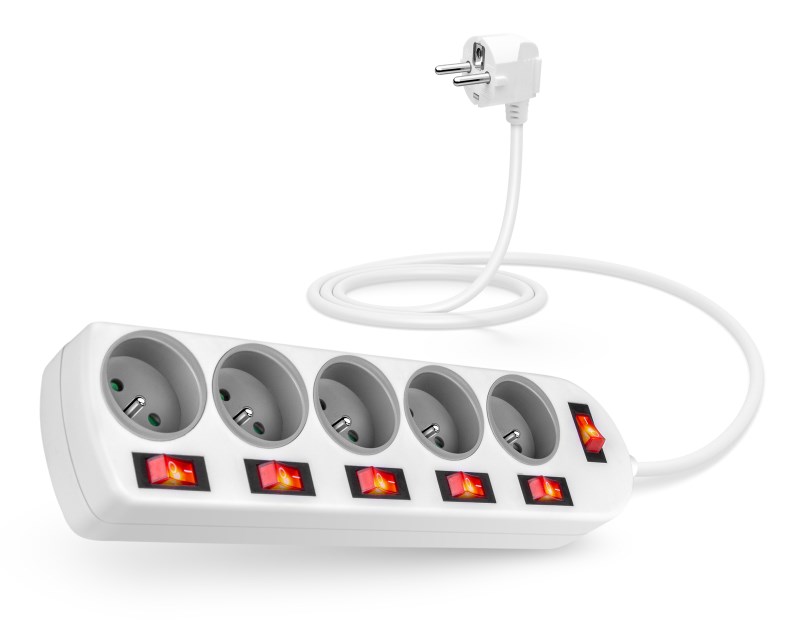 CONNECT IT prodlužovací kabel 230V, 5 zásuvek, 2m, s vypínači, bílá