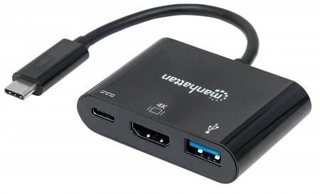 MANHATTAN multifunkční převodník z USB 3.1 type C Male na HDMI, USB 3.0 A a USB C Females