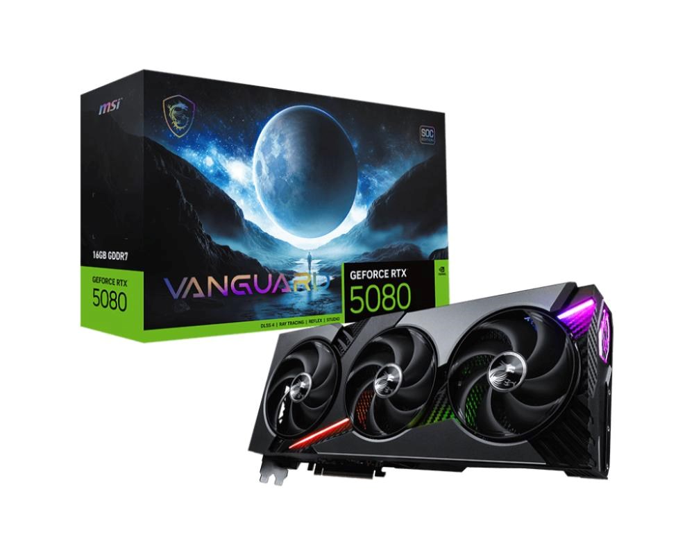 MSI VGA NVIDIA GeForce RTX 5080 16G VANGUARD SOC, RTX 5080, 16GB GDDR7, 3xDP, 1xHDMI