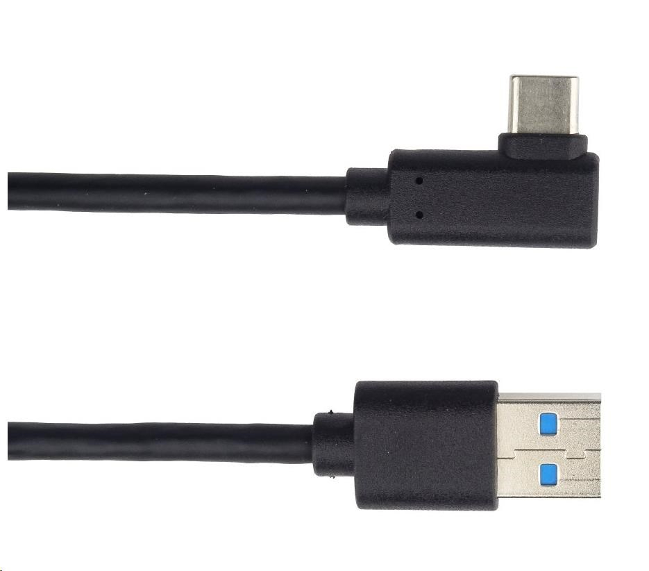 PREMIUMCORD Kabel USB typ C/M zahnutý konektor 90° - USB 3.0 A/M, 3m
