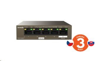 Tenda TEG1105PD - 5-port PoE PD Gigabit Ethernet Switch, 1x PoE IN, 4x PoE OUT, Kov, Fanless