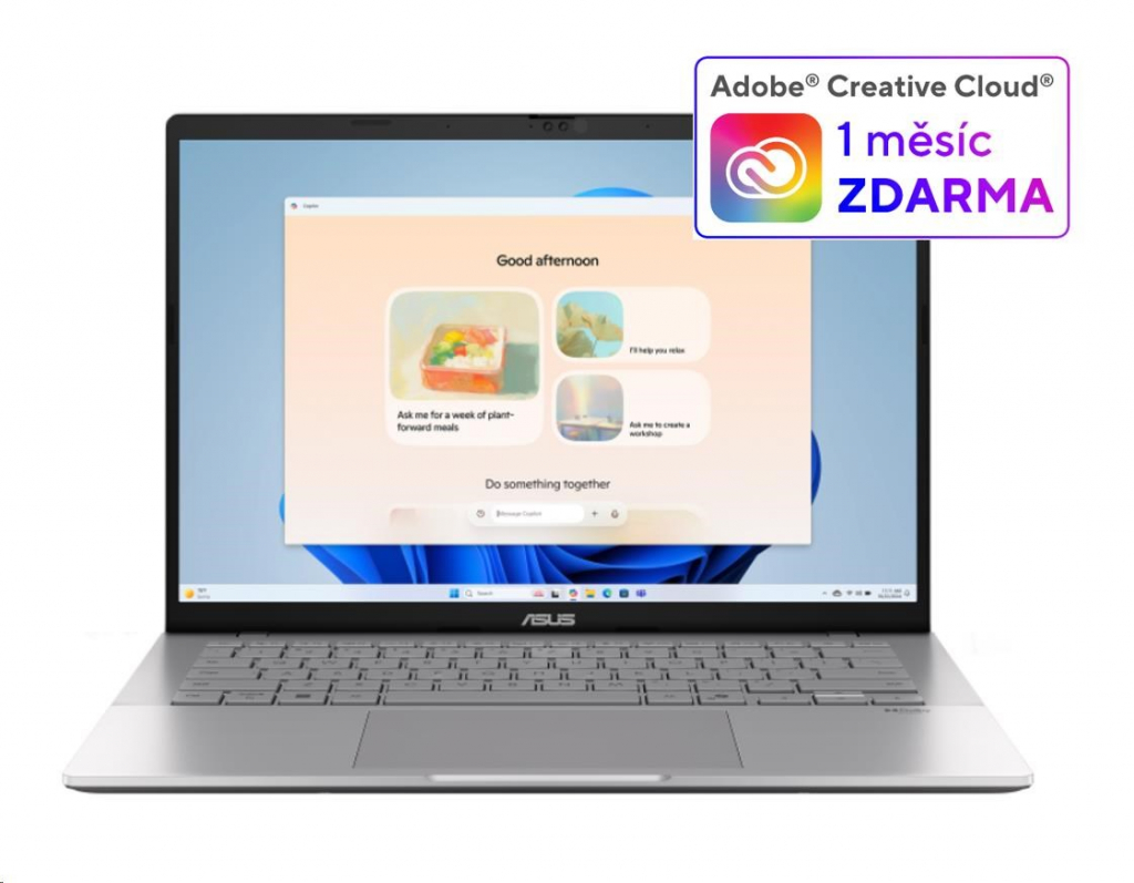 ASUS NTB Vivobook S14 (S3407QA-KP014W), Snapdragon X X1 26 100, 14" 2,5K, 16GB, 1TB SSD, Adreno, W11 Home, Matte Gray