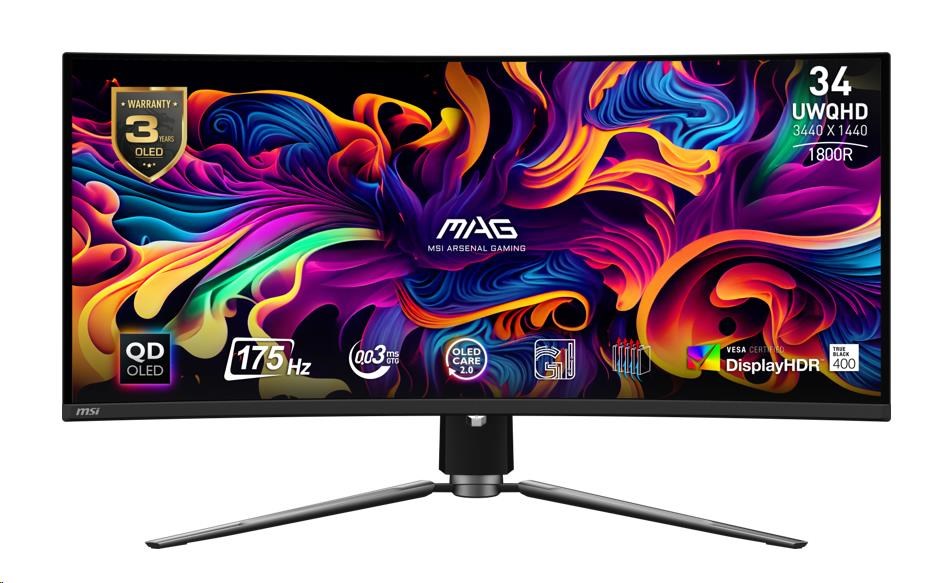 MSI LCD MAG 341CQP QD-OLED, 34", 3440x1440, QD-OLED, 0,03ms, VESA 100x100, Black