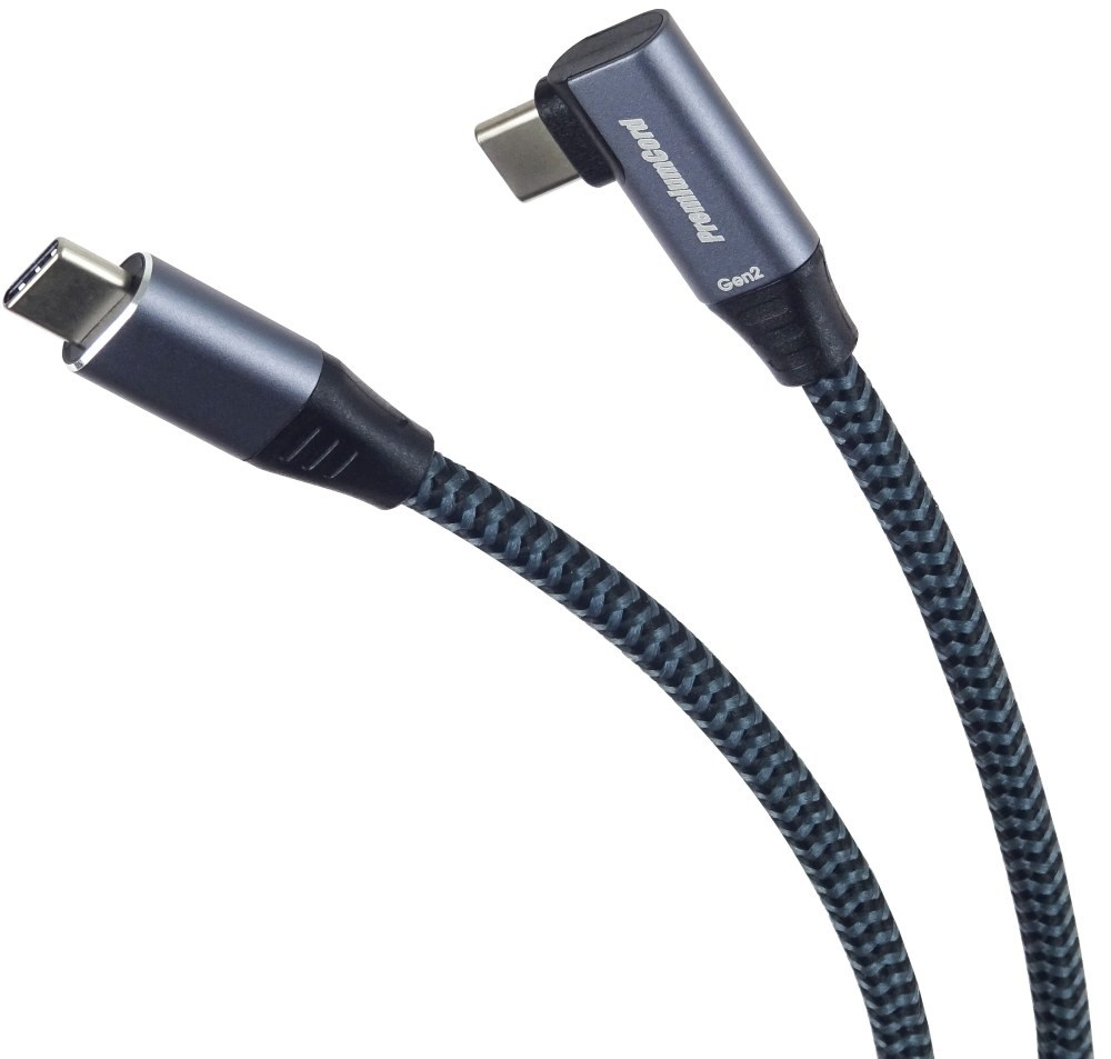 PREMIUMCORD USB-C zahnutý kabel (USB 3.2 Gen2x2, 5A, 100W, 20Gbit/s) 3m, Šedá