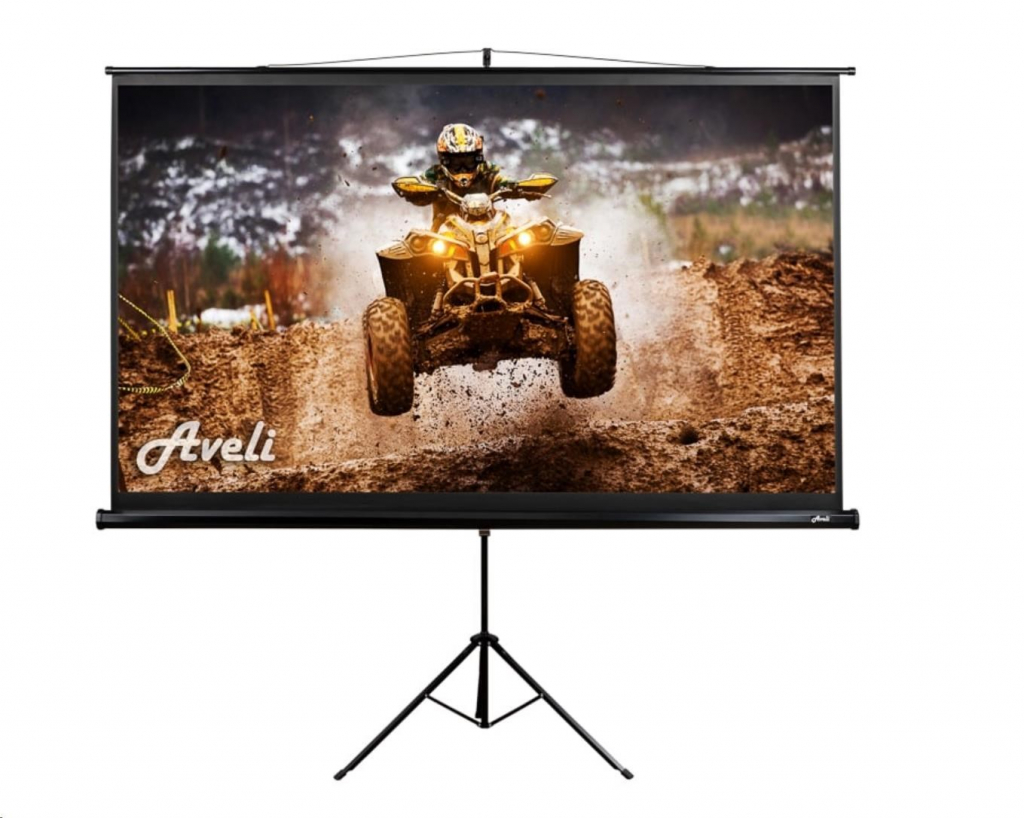 Projekční plátno AVELI stativ, 204x115cm (16:9) 92", černý tubus