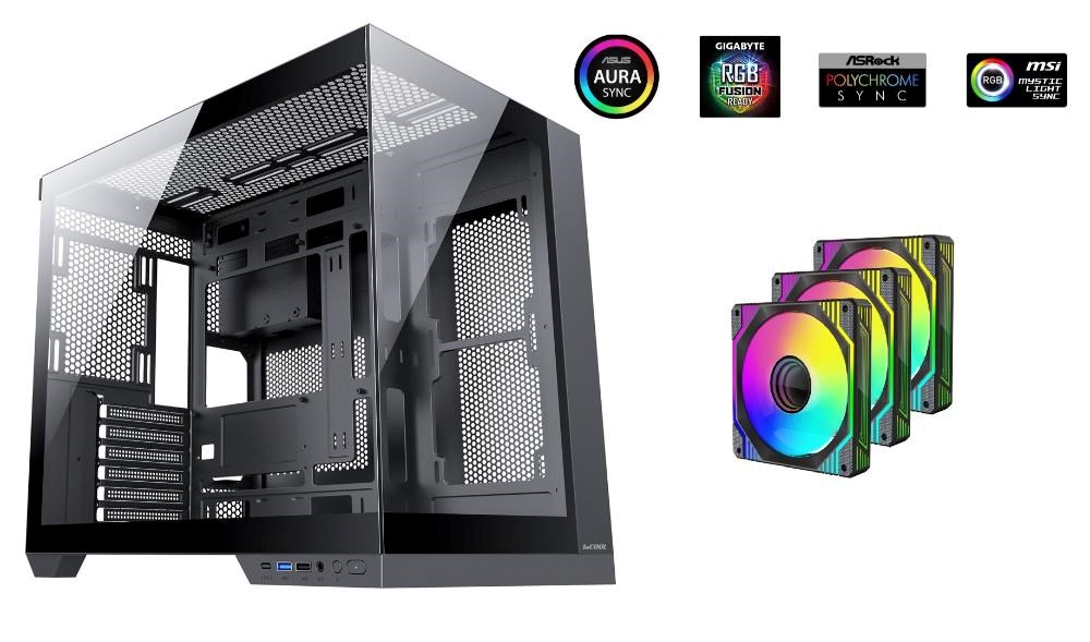 1stCOOL skříň DREAMER, Mid Tower, AU, USB 3.0, USB-C, 3x 120mm ARGB Fan, černá