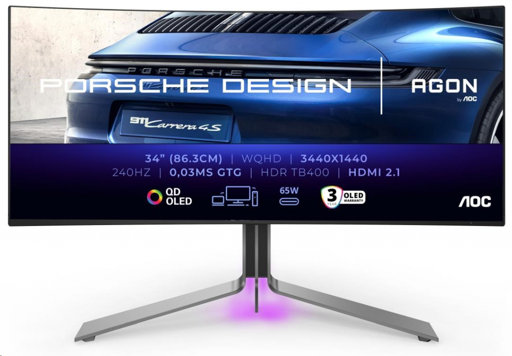 AOC MT OLED LCD WLED 34" PD34 - OLED panel, 3440x1440, 240Hz, 0,03ms, 2xHDMI, DP, USB-C, USB 3.2, repro, zakriven