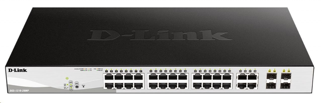 D-Link DGS-1210-28MP 28-port Gigabit Smart+ PoE Switch, 24x GbE PoE+, 4x RJ45/SFP, PoE 370W