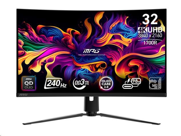 MSI LCD MPG 321CURX QD-OLED, 31.5", 3840x2160, QD-OLED, 0,03ms, VESA 100x100, Black