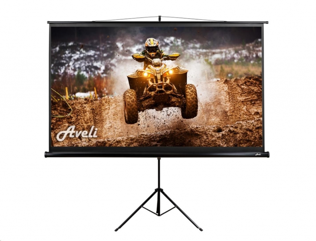 Projekční plátno AVELI stativ, 221x125cm (16:9) 100", černý tubus