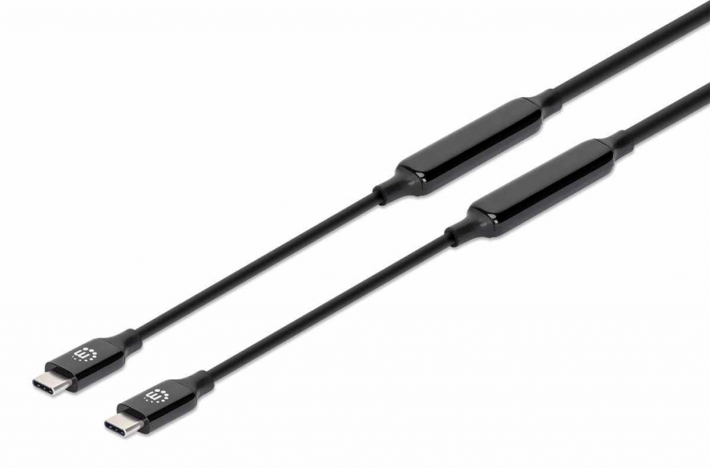 MANHATTAN Kabel USB-C Male to Male, USB 3.2 Gen 2 Type-C Active Device Cable, 3m, pozlacené koncovky, černá
