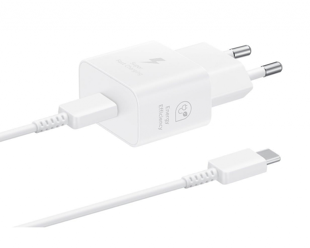 Samsung síťová nabíječka EP-T2510XWE + kabel USB-C, 25W, bílá