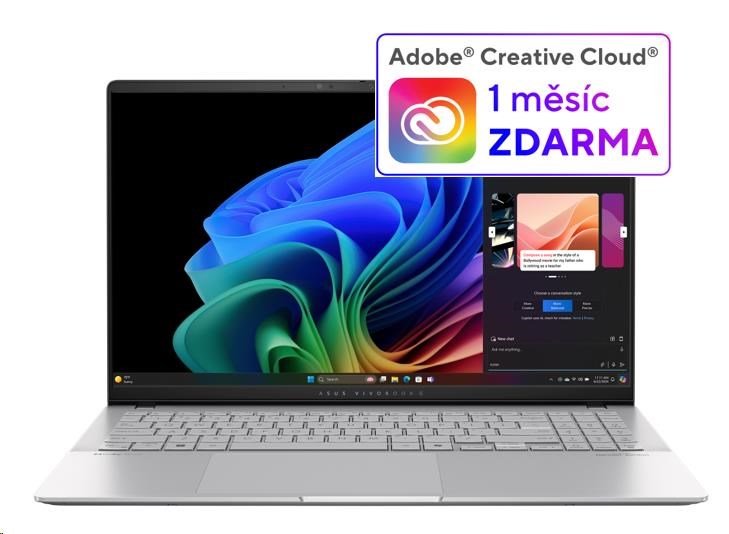 ASUS NTB Vivobook S 15 OLED (S5507QA-OLED006W), X1E 78 100, 15.6" 2880x1620, 16GB, 1TB SSD, Adreno, W11Home, Cool Silver